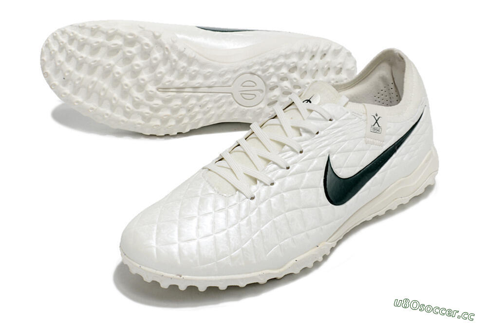 Men's Nike Tiempo Legend 10 Pro TF Artificial Turf Low-Tops Football Shoes - White/Green 3