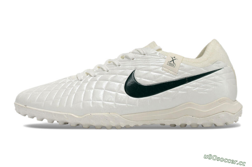 Men's Nike Tiempo Legend 10 Pro TF Artificial Turf Low-Tops Football Shoes - White/Green 0