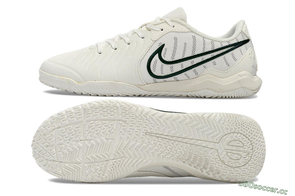 Men's Nike Tiempo Legend 10 Academy IC Indoor & Futsal Low-Tops Football Shoes - White/Green 1