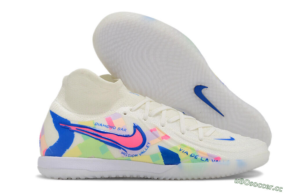 Men's Nike Phantom Luna Elite NU IC Indoor & Futsal High-Tops Football Shoes - Beige/Blue/Yellow/Pink 2