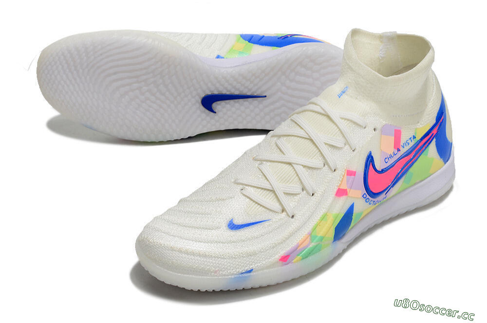 Men's Nike Phantom Luna Elite NU IC Indoor & Futsal High-Tops Football Shoes - Beige/Blue/Yellow/Pink 3