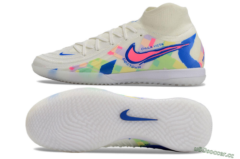 Men's Nike Phantom Luna Elite NU IC Indoor & Futsal High-Tops Football Shoes - Beige/Blue/Yellow/Pink 1