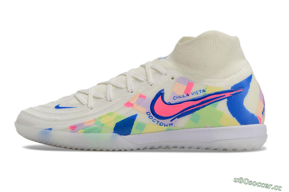 Men's Nike Phantom Luna Elite NU IC Indoor & Futsal High-Tops Football Shoes - Beige/Blue/Yellow/Pink 0