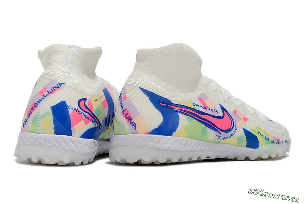 Men's Nike Phantom Luna Elite NU TF Artificial Turf High-Tops Football Shoes - Beige/Blue/Yellow/Pink 6