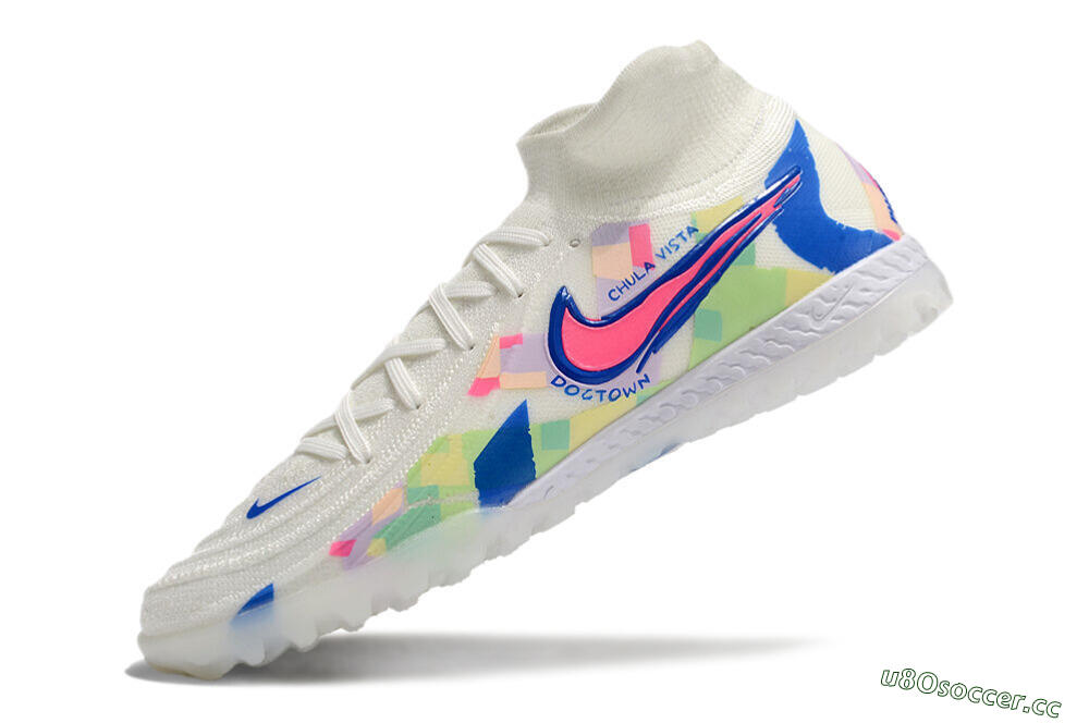 Men's Nike Phantom Luna Elite NU TF Artificial Turf High-Tops Football Shoes - Beige/Blue/Yellow/Pink 5