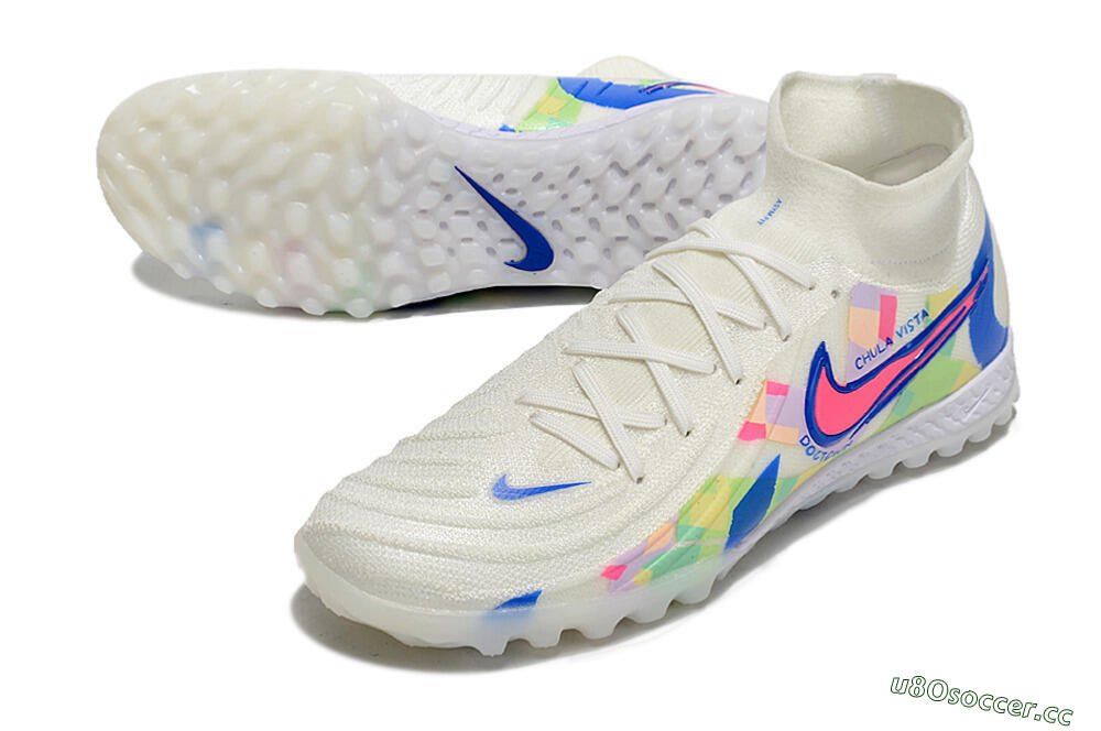 Men's Nike Phantom Luna Elite NU TF Artificial Turf High-Tops Football Shoes - Beige/Blue/Yellow/Pink 3
