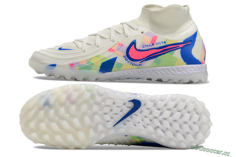 Men's Nike Phantom Luna Elite NU TF Artificial Turf High-Tops Football Shoes - Beige/Blue/Yellow/Pink 1