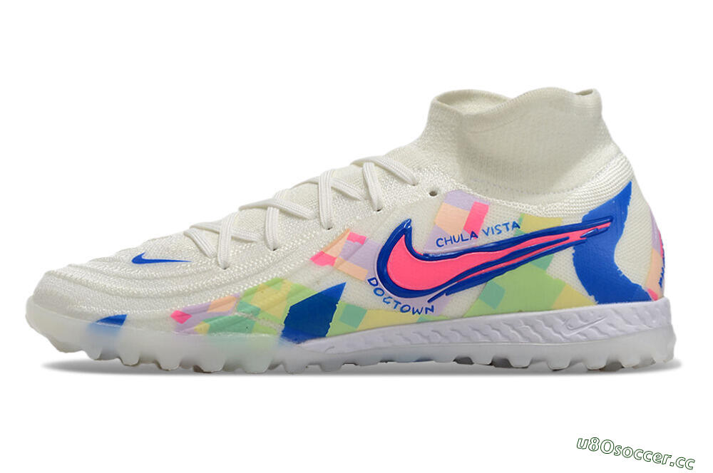 Men's Nike Phantom Luna Elite NU TF Artificial Turf High-Tops Football Shoes - Beige/Blue/Yellow/Pink 0