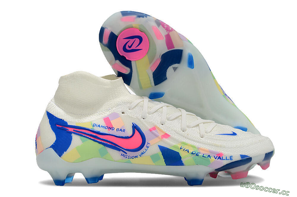 Men's Nike Phantom Luna Elite NU FG Firm Ground High-Tops Football Boots - Beige/Blue/Yellow/Pink 2