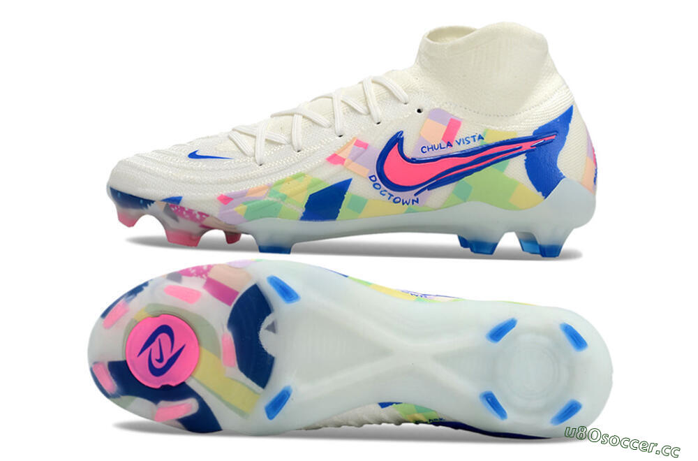 Men's Nike Phantom Luna Elite NU FG Firm Ground High-Tops Football Boots - Beige/Blue/Yellow/Pink 1