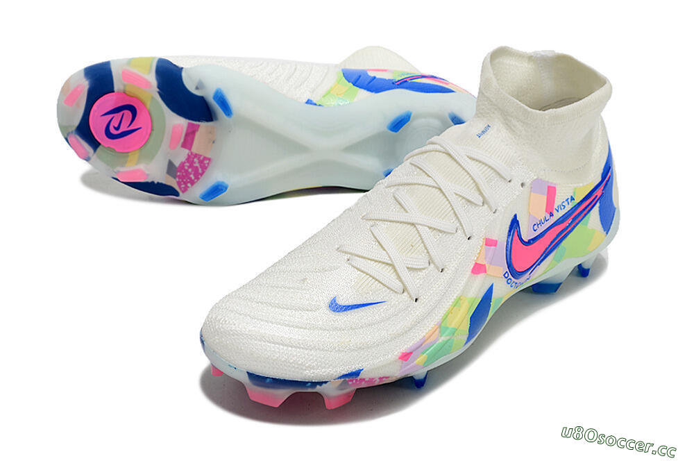 Men's Nike Phantom Luna Elite NU FG Firm Ground High-Tops Football Boots - Beige/Blue/Yellow/Pink 3