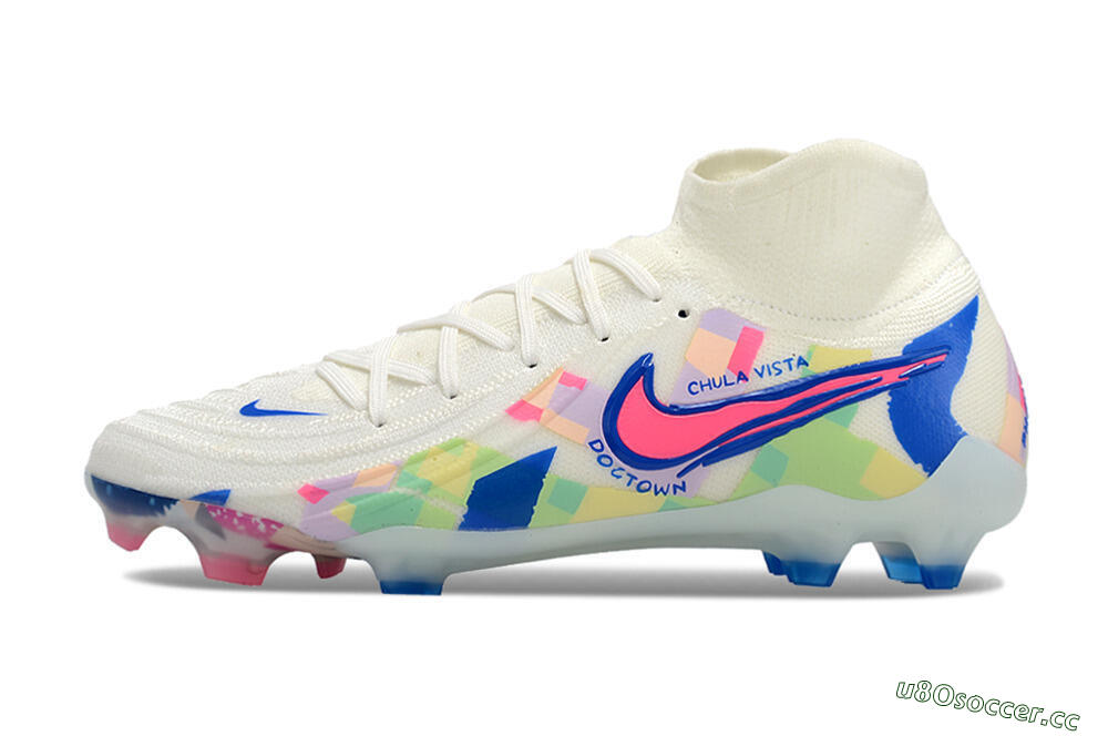 Men's Nike Phantom Luna Elite NU FG Firm Ground High-Tops Football Boots - Beige/Blue/Yellow/Pink 0
