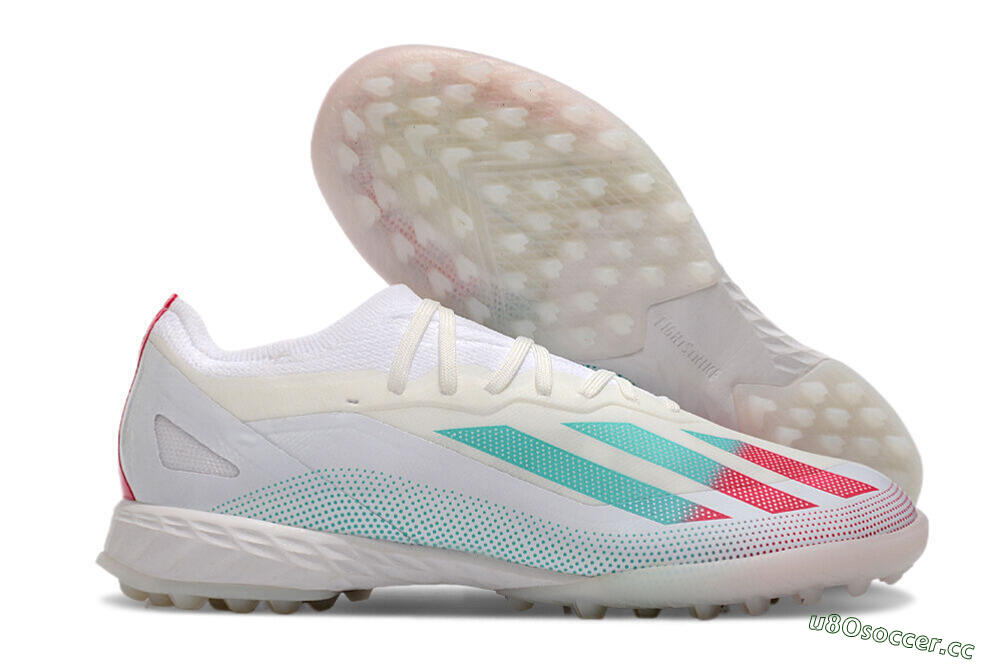 Men's Adidas X Crazyfast.1 TF Artificial Turf Low-Tops Football Shoes - White/Red/Jade 2