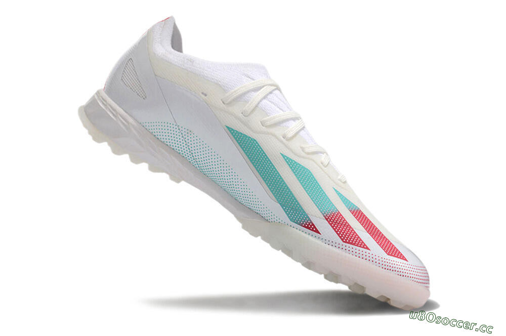 Men's Adidas X Crazyfast.1 TF Artificial Turf Low-Tops Football Shoes - White/Red/Jade 4