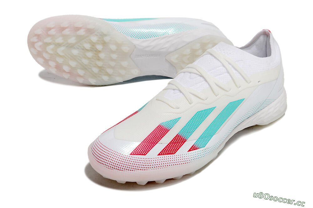 Men's Adidas X Crazyfast.1 TF Artificial Turf Low-Tops Football Shoes - White/Red/Jade 3