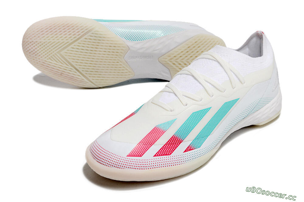 Men's Adidas X Crazyfast.1 IC Indoor & Futsal Low-Tops Football Shoes - White/Red/Jade 3