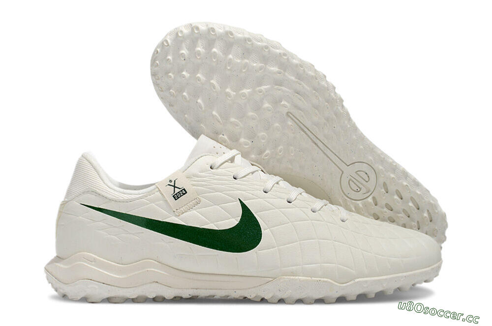 Men's Nike Tiempo Legend 10 Academy TF Artificial Turf Low-Tops Football Shoes - White/Green 2