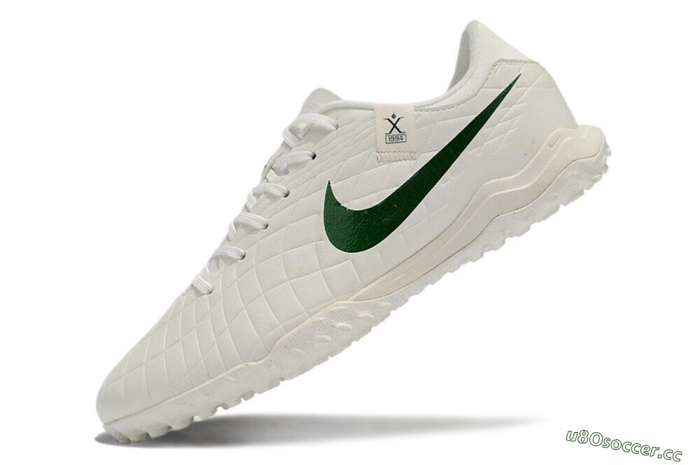 Men's Nike Tiempo Legend 10 Academy TF Artificial Turf Low-Tops Football Shoes - White/Green 5