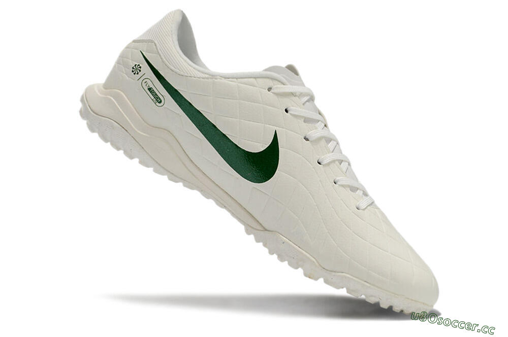 Men's Nike Tiempo Legend 10 Academy TF Artificial Turf Low-Tops Football Shoes - White/Green 4