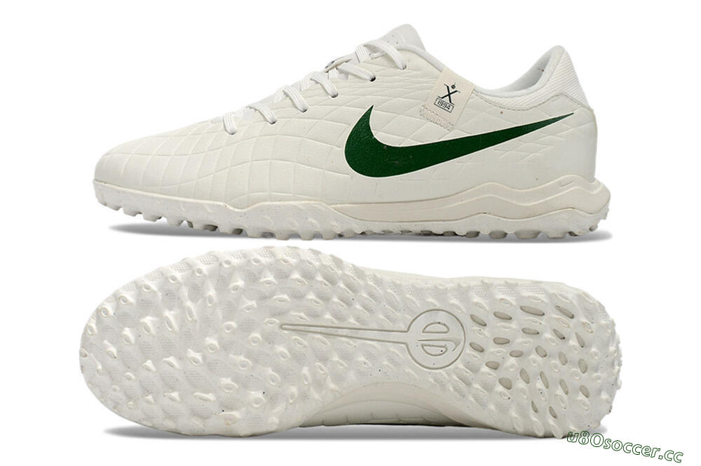 Men's Nike Tiempo Legend 10 Academy TF Artificial Turf Low-Tops Football Shoes - White/Green 1