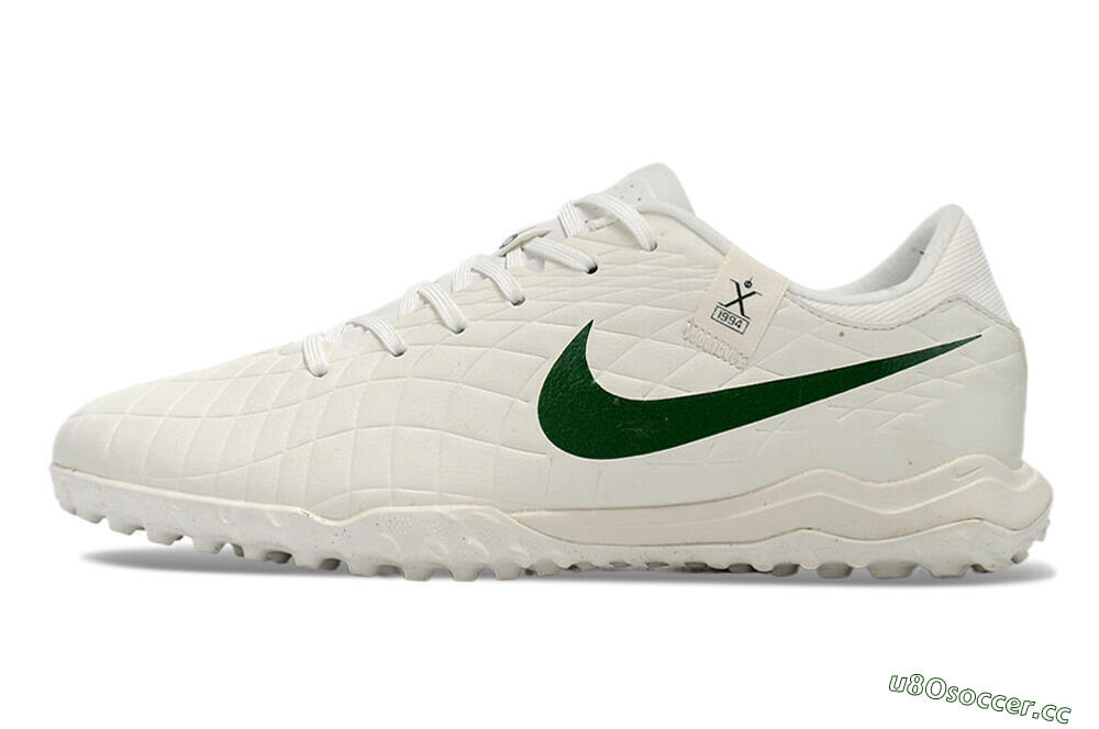 Men's Nike Tiempo Legend 10 Academy TF Artificial Turf Low-Tops Football Shoes - White/Green 0