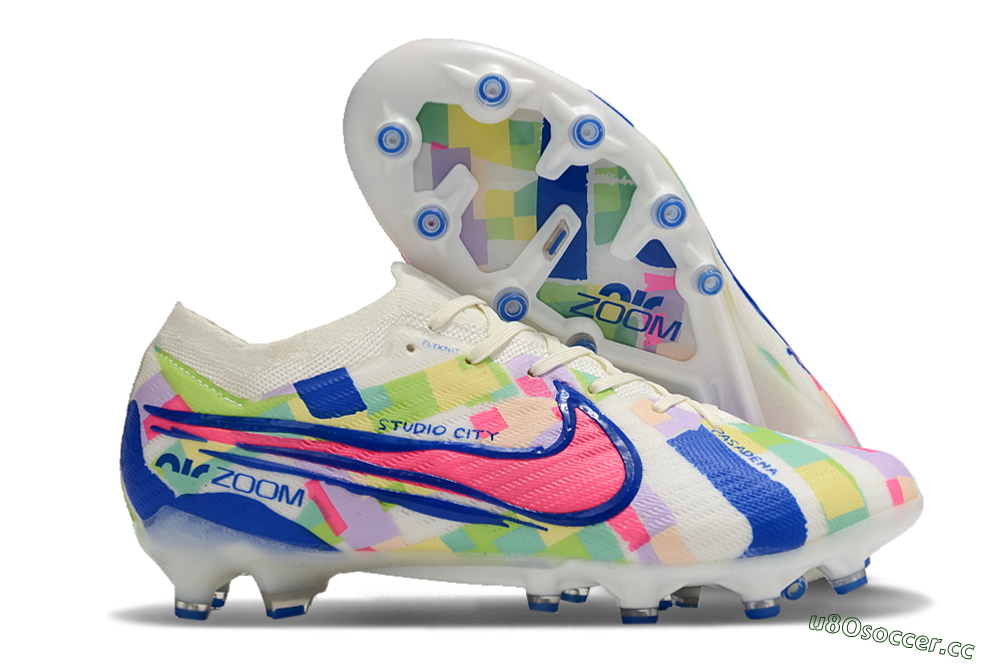 Men's Nike Air Zoom Mercurial Vapor 15 Elite AG Artificial Grass Low-Tops Football Boots - Beige/Blue/Yellow/Pink 2
