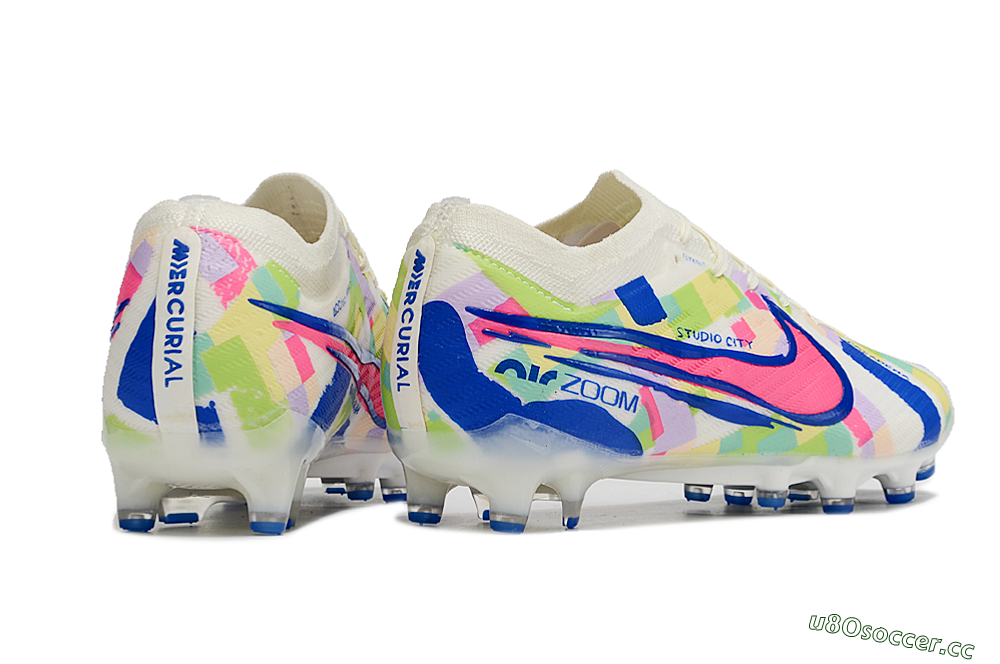 Men's Nike Air Zoom Mercurial Vapor 15 Elite AG Artificial Grass Low-Tops Football Boots - Beige/Blue/Yellow/Pink 6