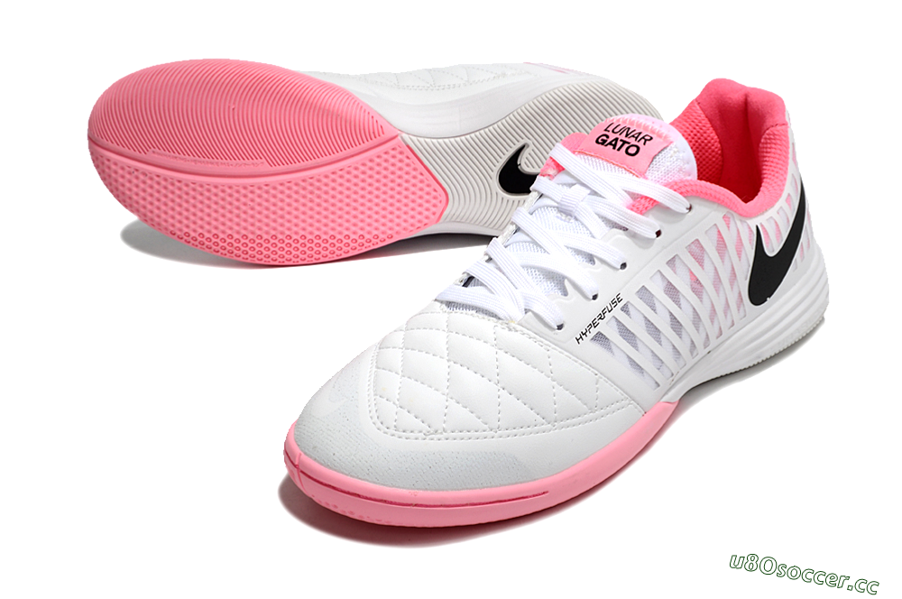 Men's Nike Lunar Gato 2 IC Indoor & Futsal Low-Tops Football Shoes - White/Pink/Black 3