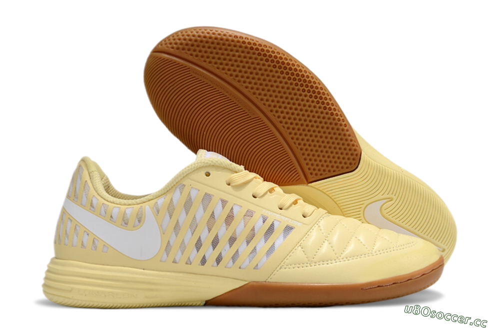 Men's Nike Lunar Gato 2 IC Indoor & Futsal Low-Tops Football Shoes - Yellow/White/Brown 2