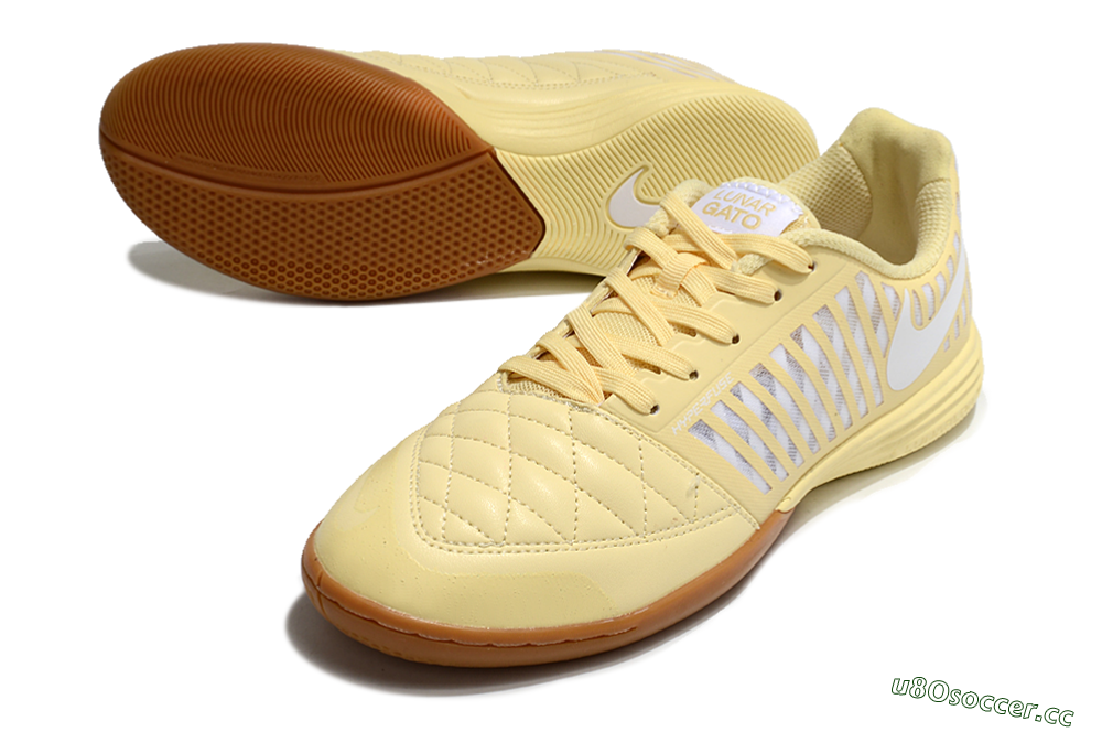 Men's Nike Lunar Gato 2 IC Indoor & Futsal Low-Tops Football Shoes - Yellow/White/Brown 3