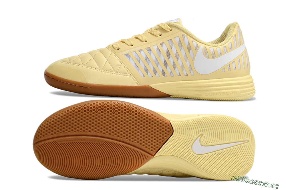Men's Nike Lunar Gato 2 IC Indoor & Futsal Low-Tops Football Shoes - Yellow/White/Brown 1