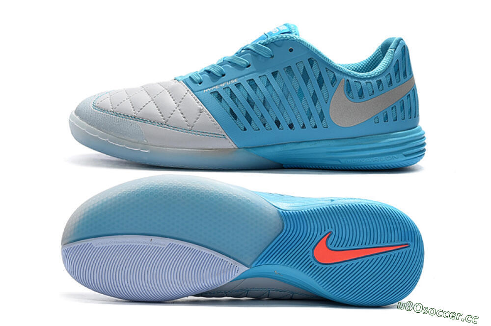 Men's Nike Lunar Gato 2 IC Indoor & Futsal Low-Tops Football Shoes - White/Blue/Silver 1