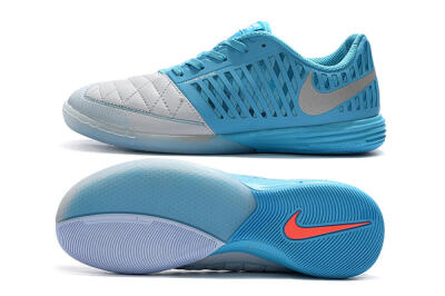 Men's Nike Lunar Gato 2 IC Indoor & Futsal Low-Tops Football Shoes - White/Blue/Silver