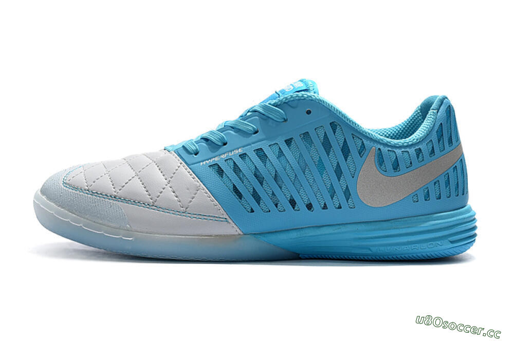 Men's Nike Lunar Gato 2 IC Indoor & Futsal Low-Tops Football Shoes - White/Blue/Silver 2