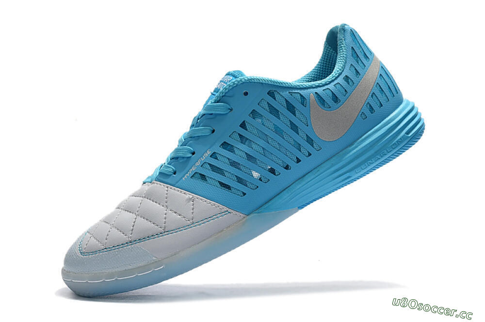 Men's Nike Lunar Gato 2 IC Indoor & Futsal Low-Tops Football Shoes - White/Blue/Silver 6