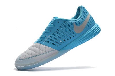 Men's Nike Lunar Gato 2 IC Indoor & Futsal Low-Tops Football Shoes - White/Blue/Silver