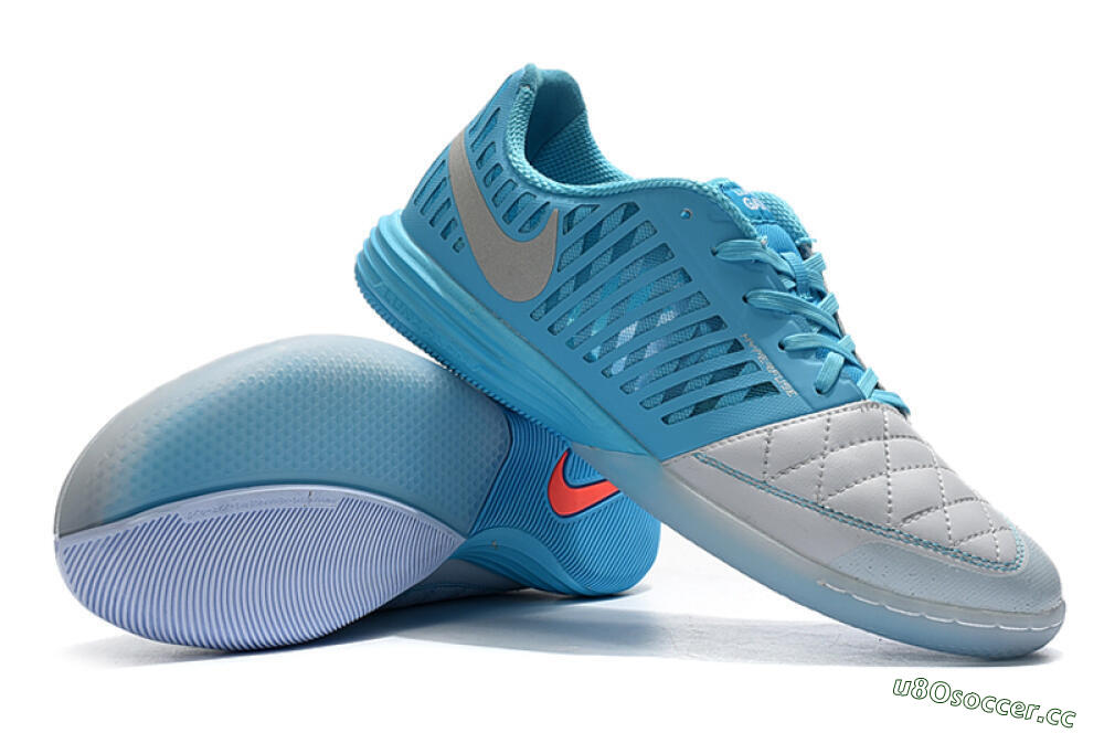 Men's Nike Lunar Gato 2 IC Indoor & Futsal Low-Tops Football Shoes - White/Blue/Silver 3