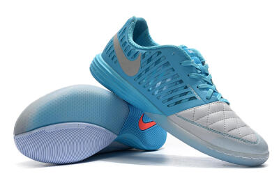 Men's Nike Lunar Gato 2 IC Indoor & Futsal Low-Tops Football Shoes - White/Blue/Silver