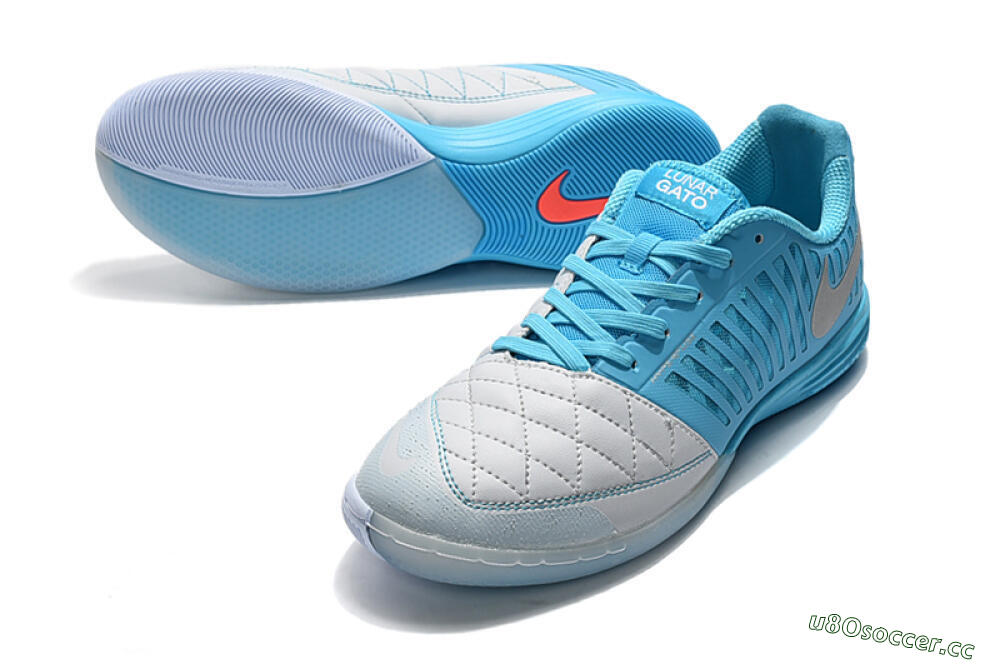 Men's Nike Lunar Gato 2 IC Indoor & Futsal Low-Tops Football Shoes - White/Blue/Silver 0