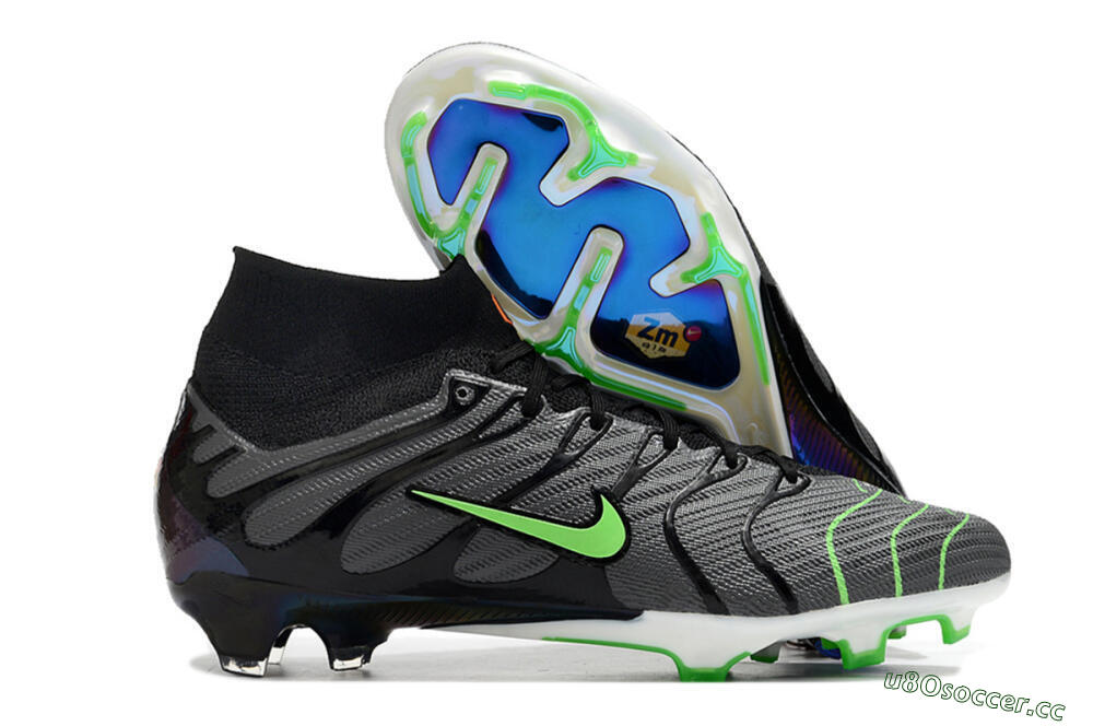 Men's Nike Air Zoom Mercurial Superfly 9 Elite FG Firm Ground High-Tops Football Boots - Silver/Black/Green 2