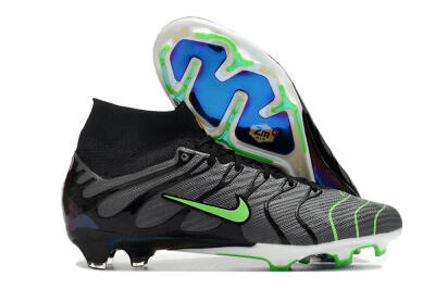 Men's Nike Air Zoom Mercurial Superfly 9 Elite FG Firm Ground High-Tops Football Boots - Silver/Black/Green