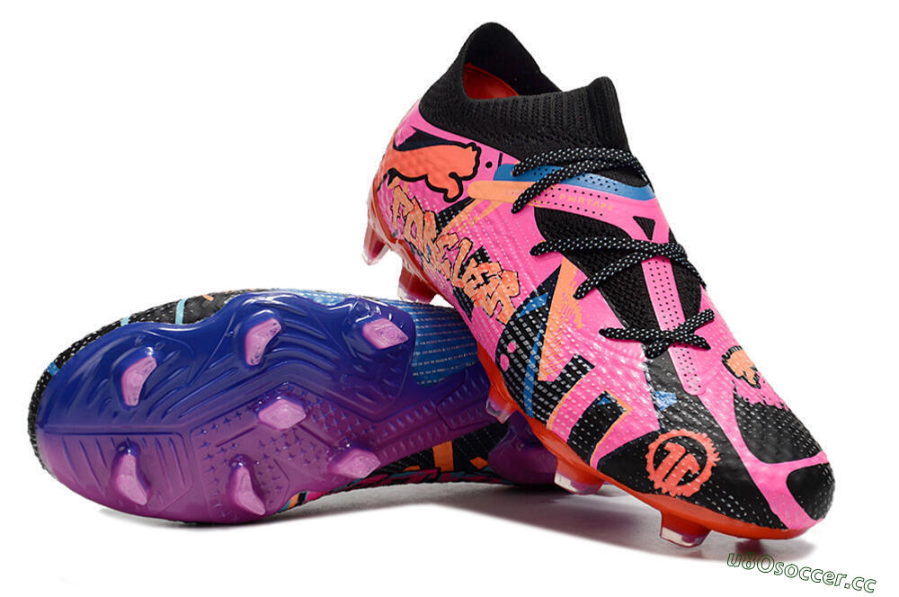 Men's Puma Future Ultimate FG Firm Ground Low-Tops Football Boots - Black/Blue/Pink 3