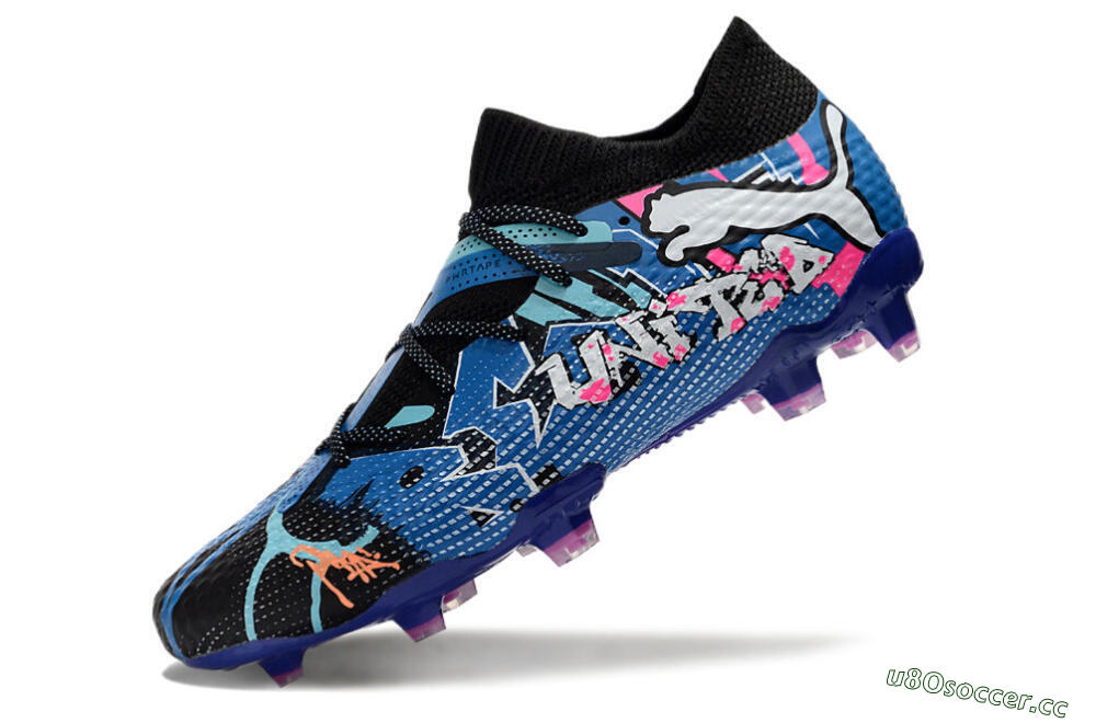 Men's Puma Future Ultimate FG Firm Ground Low-Tops Football Boots - Black/Blue/Pink 5