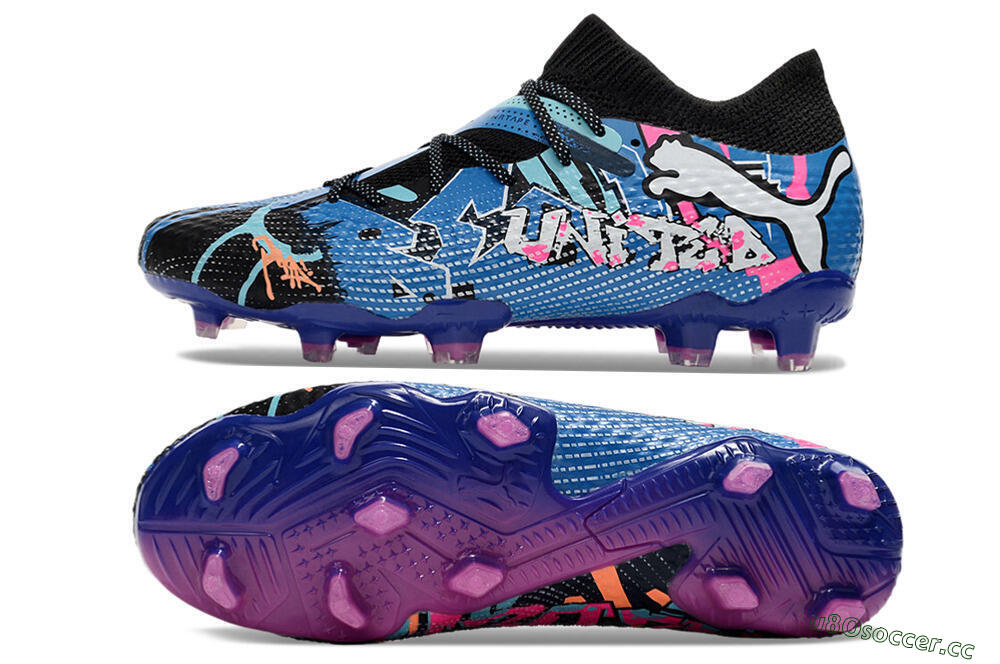 Men's Puma Future Ultimate FG Firm Ground Low-Tops Football Boots - Black/Blue/Pink 1