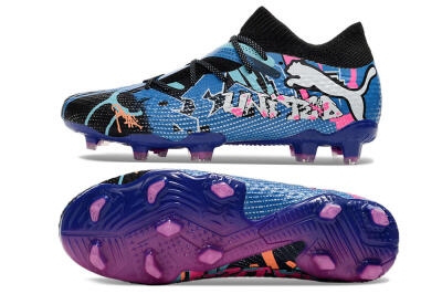 Men's Puma Future Ultimate FG Firm Ground Low-Tops Football Boots - Black/Blue/Pink