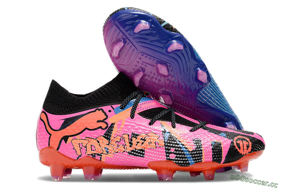 Men's Puma Future Ultimate FG Firm Ground Low-Tops Football Boots - Black/Blue/Pink 2