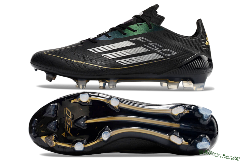 Men's Adidas F50 Adizero FG Firm Ground Low-Tops Football Boots - Black/Gold/Silver 1