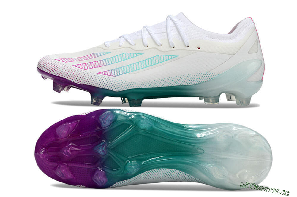Men's Adidas X23 crazyfast.1 Messi FG Firm Ground Low-Tops Football Boots - White/Pink/Green 1