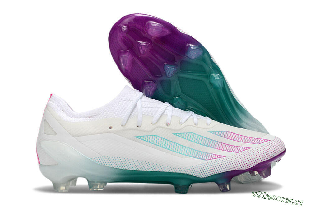 Men's Adidas X23 crazyfast.1 Messi FG Firm Ground Low-Tops Football Boots - White/Pink/Green 2