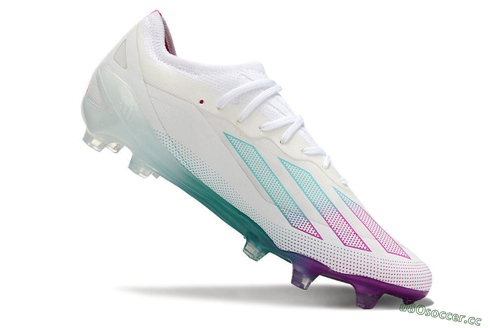 Men's Adidas X23 crazyfast.1 Messi FG Firm Ground Low-Tops Football Boots - White/Pink/Green 4